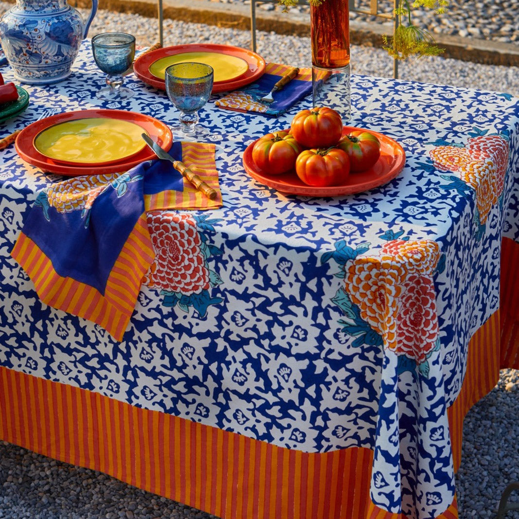 Corolla Blue Cotton Tablecloth in Large Square