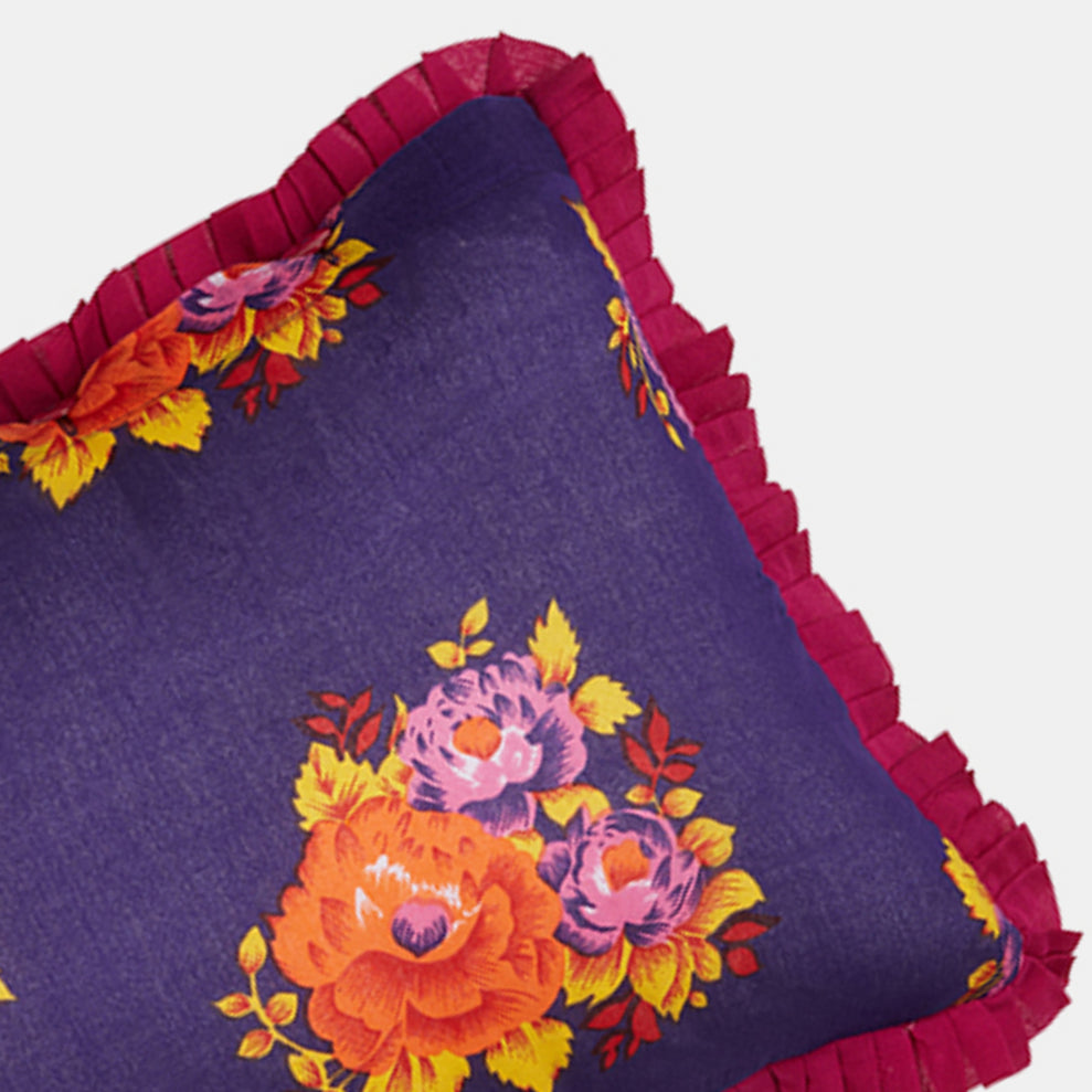 Tiger Flower Dark Blue Frill Lumbar Pillow