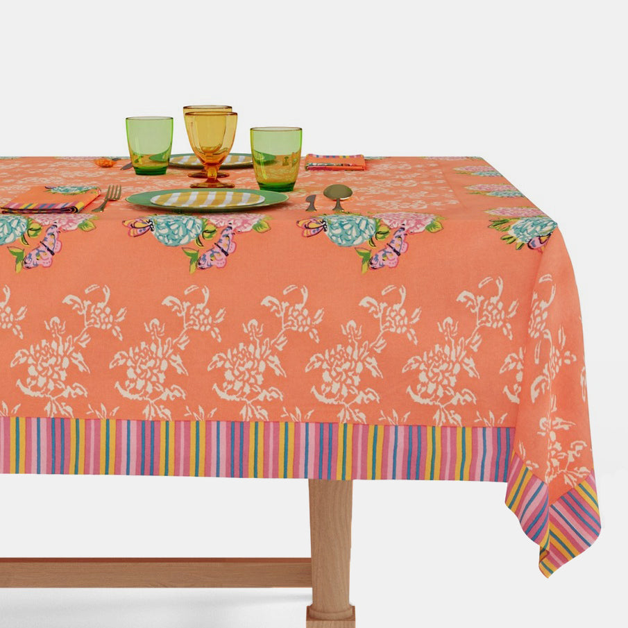 Kandem Queen Peach Cotton Tablecloth in Small Square