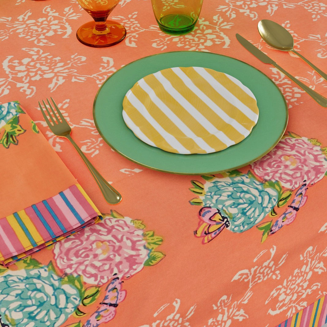 Kandem Queen Peach Cotton Tablecloth in Small Square