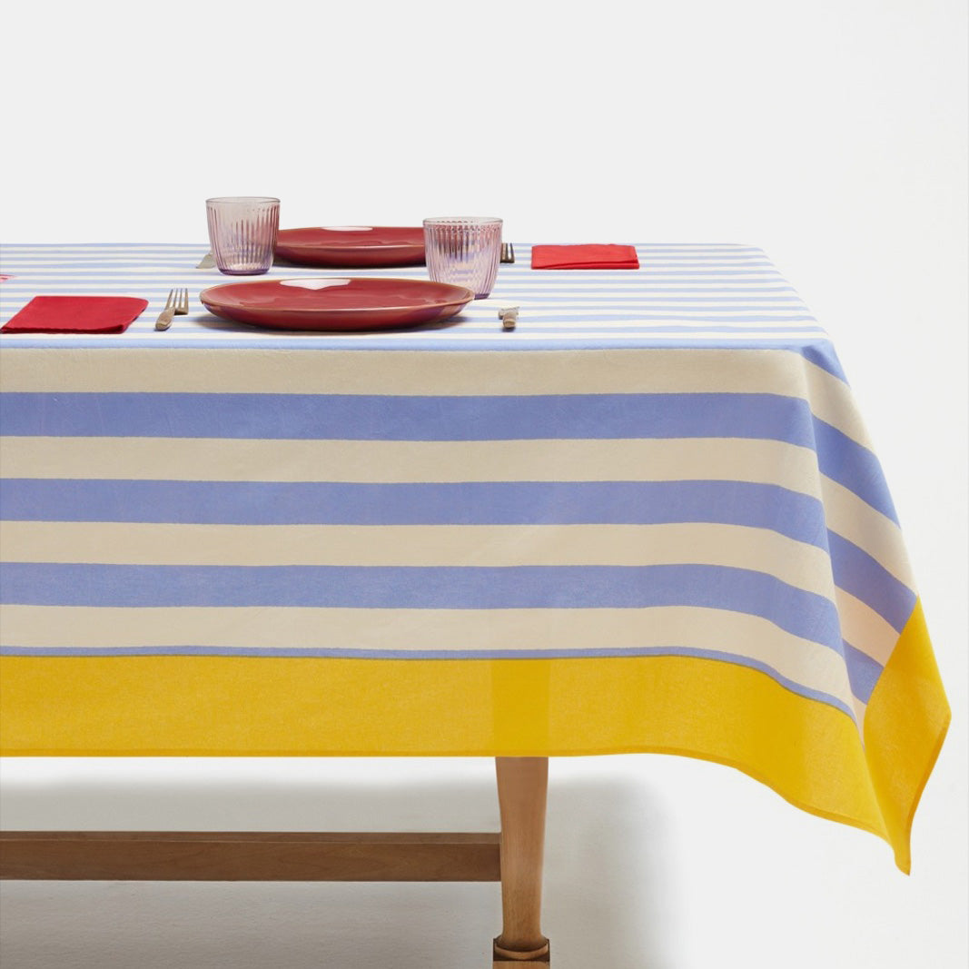 Nizam Stripes Light Blue Cotton Tablecloth