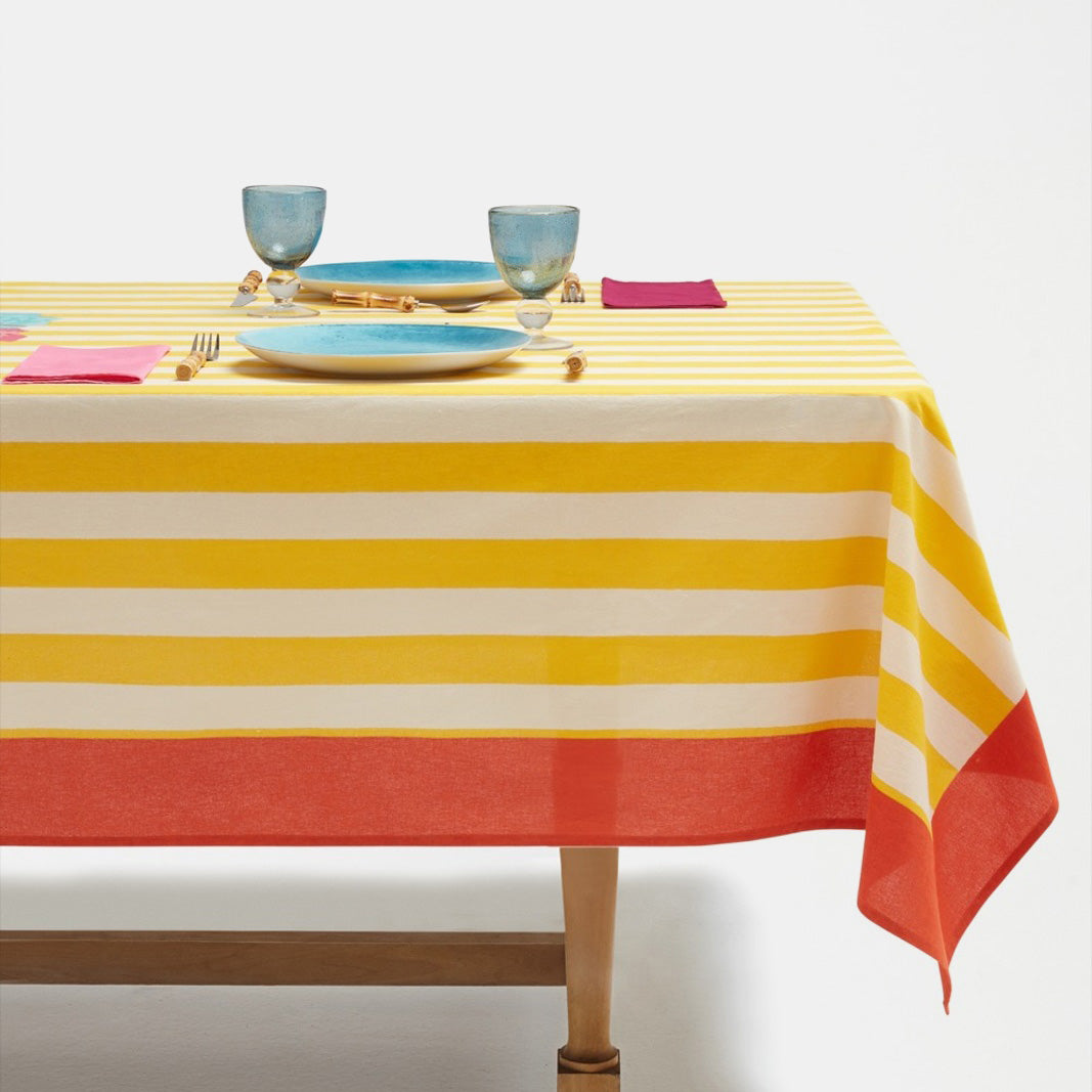 Nizam Stripes Sun Yellow Cotton Tablecloth