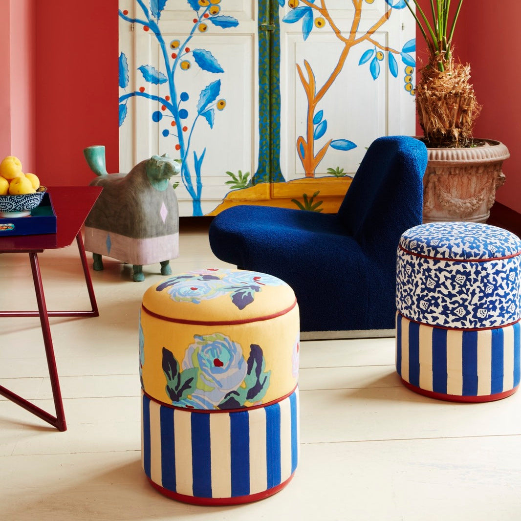 Nizam Mustard Stripes Blue Pouf