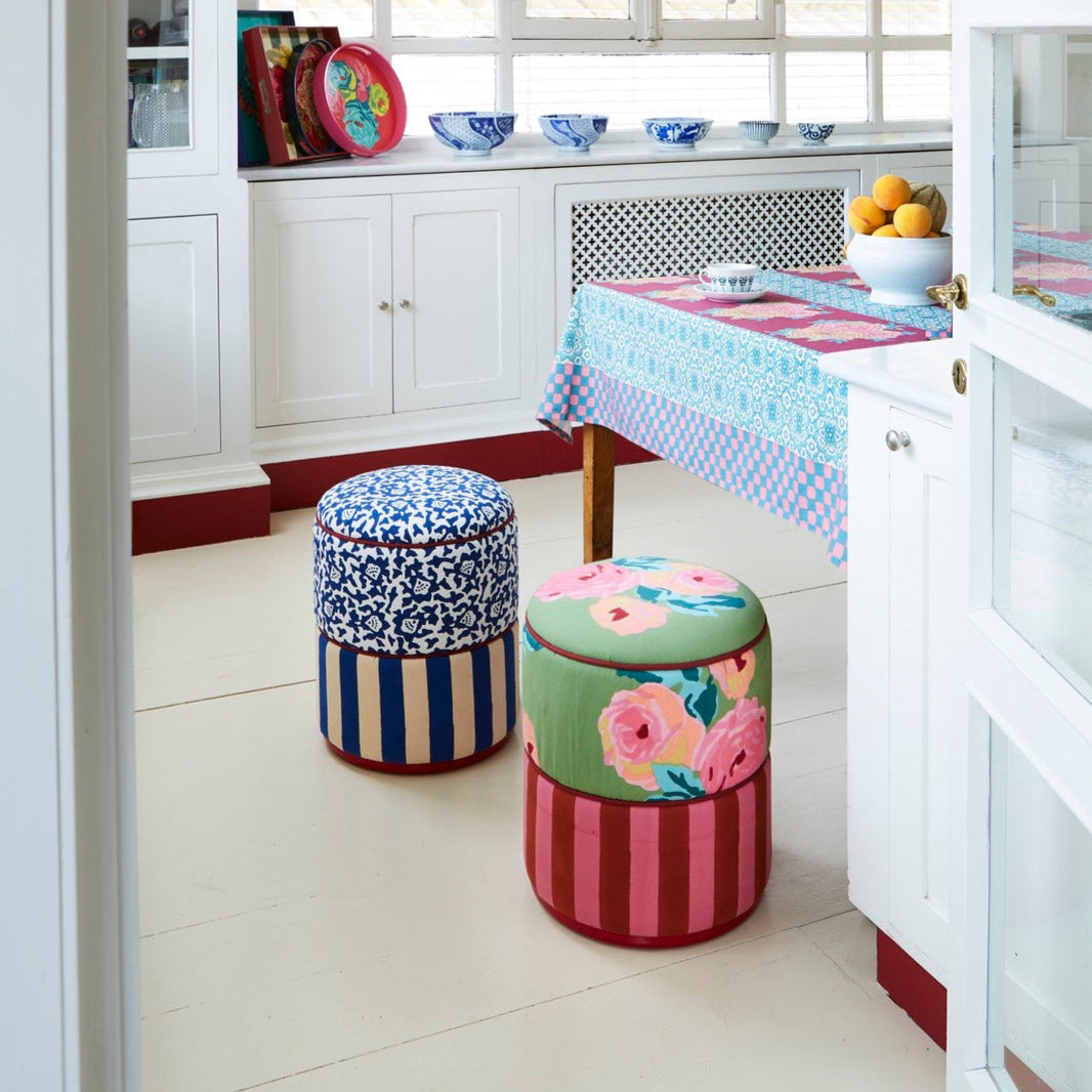 Arabesque Blue Stripes Blue Pouf