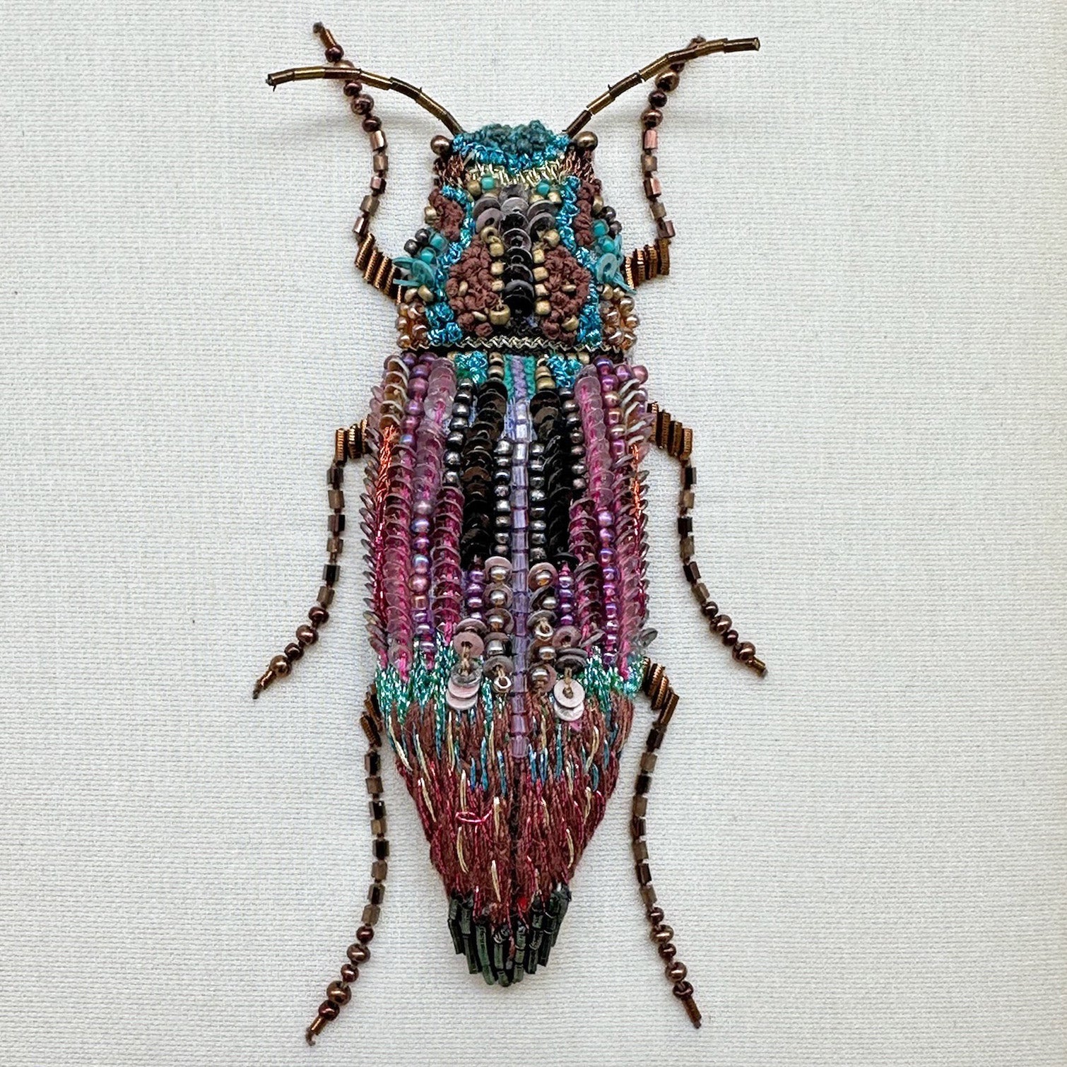 Iris Pink Beetle Beaded Art