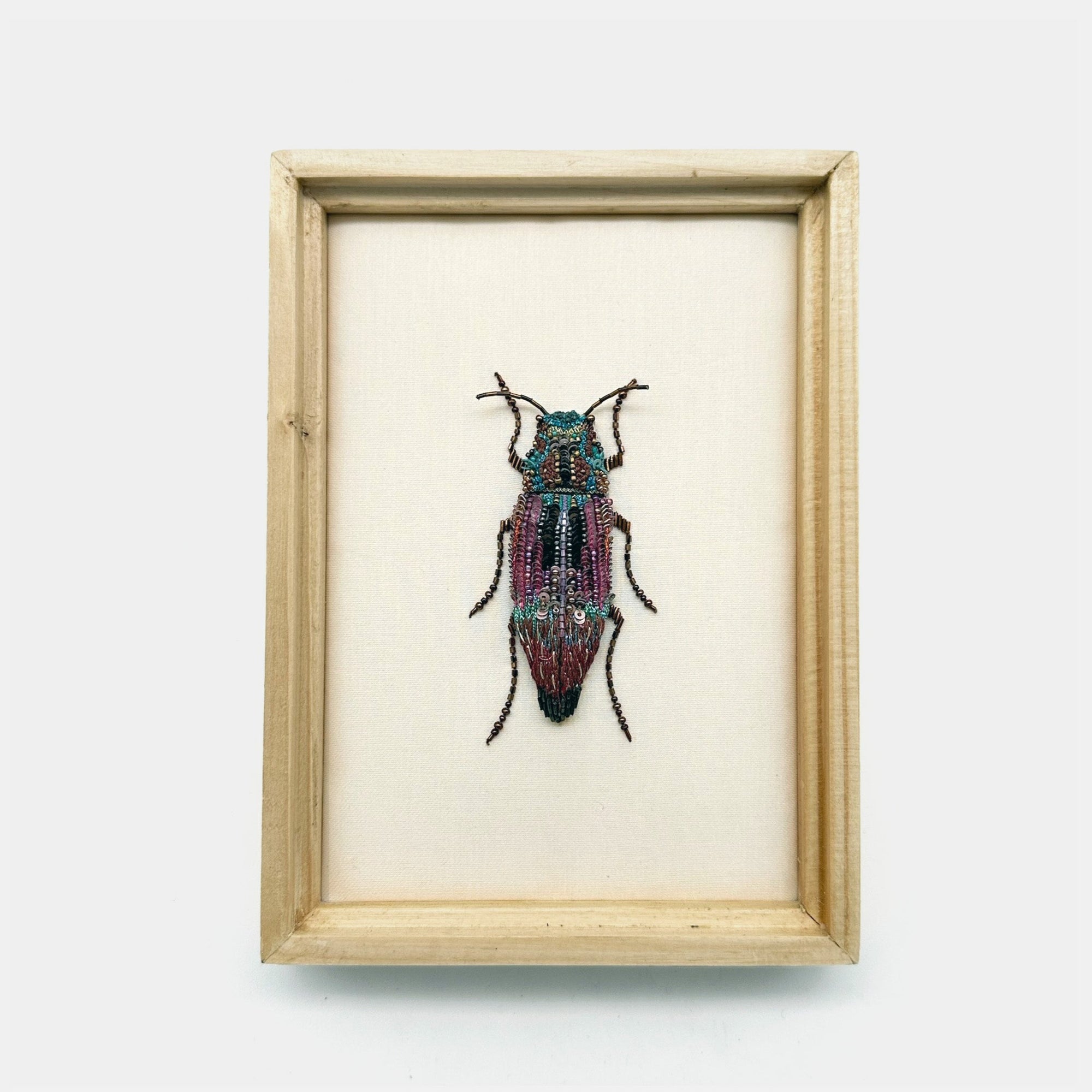 Iris Pink Beetle Beaded Art