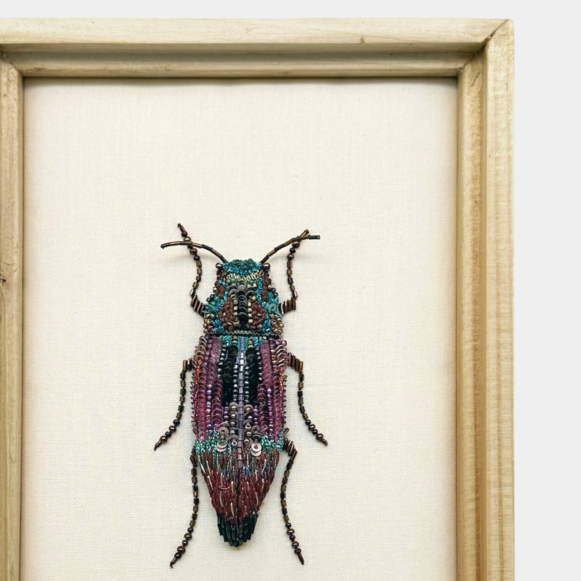 Iris Pink Beetle Beaded Art