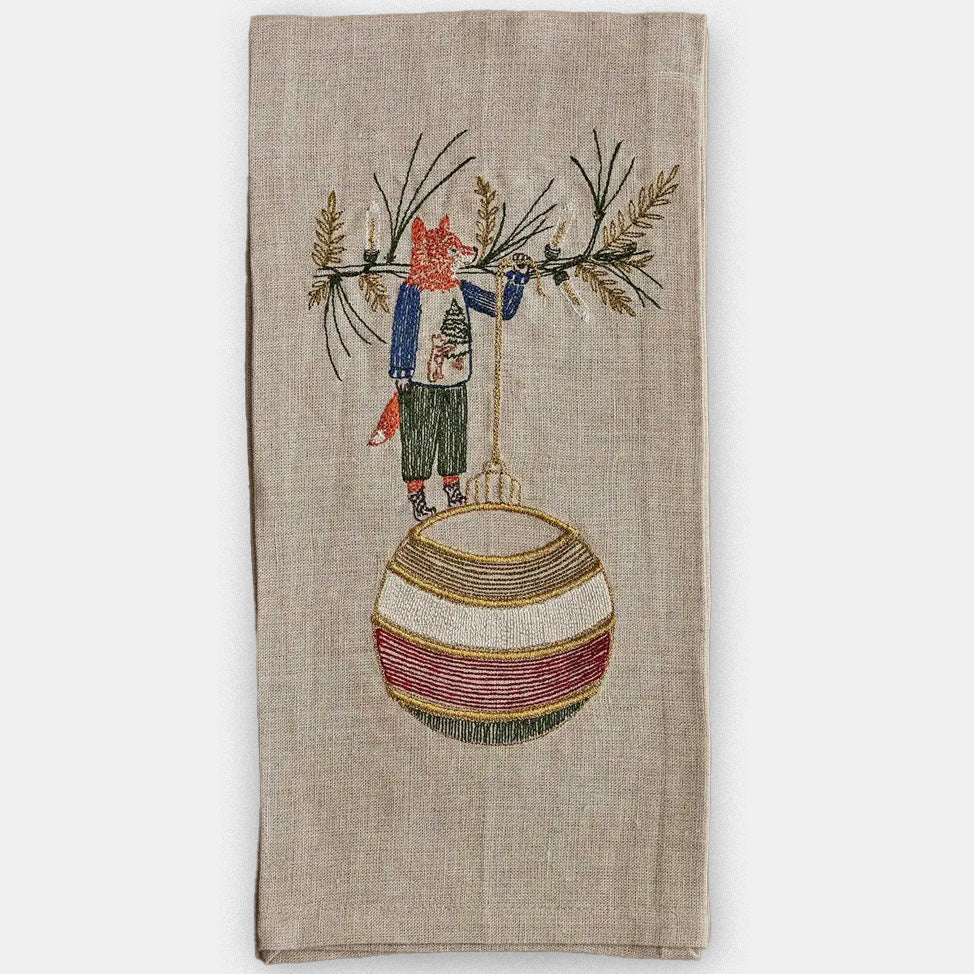 Deck the Halls Fox Tea Towel