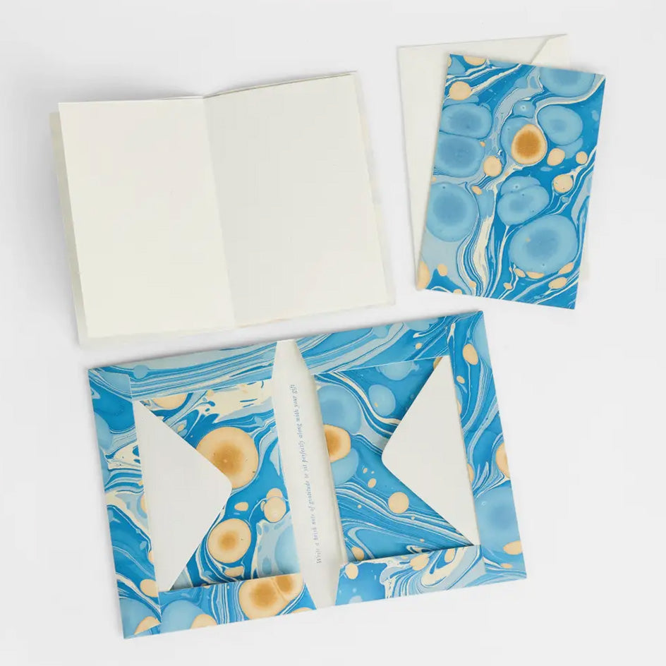 Hand Marbled Card Set in Pebble Blue Gold