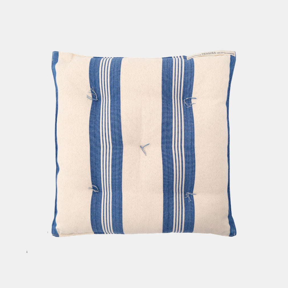 Cerulean Blue Triple Stripe Square Seat Cushion