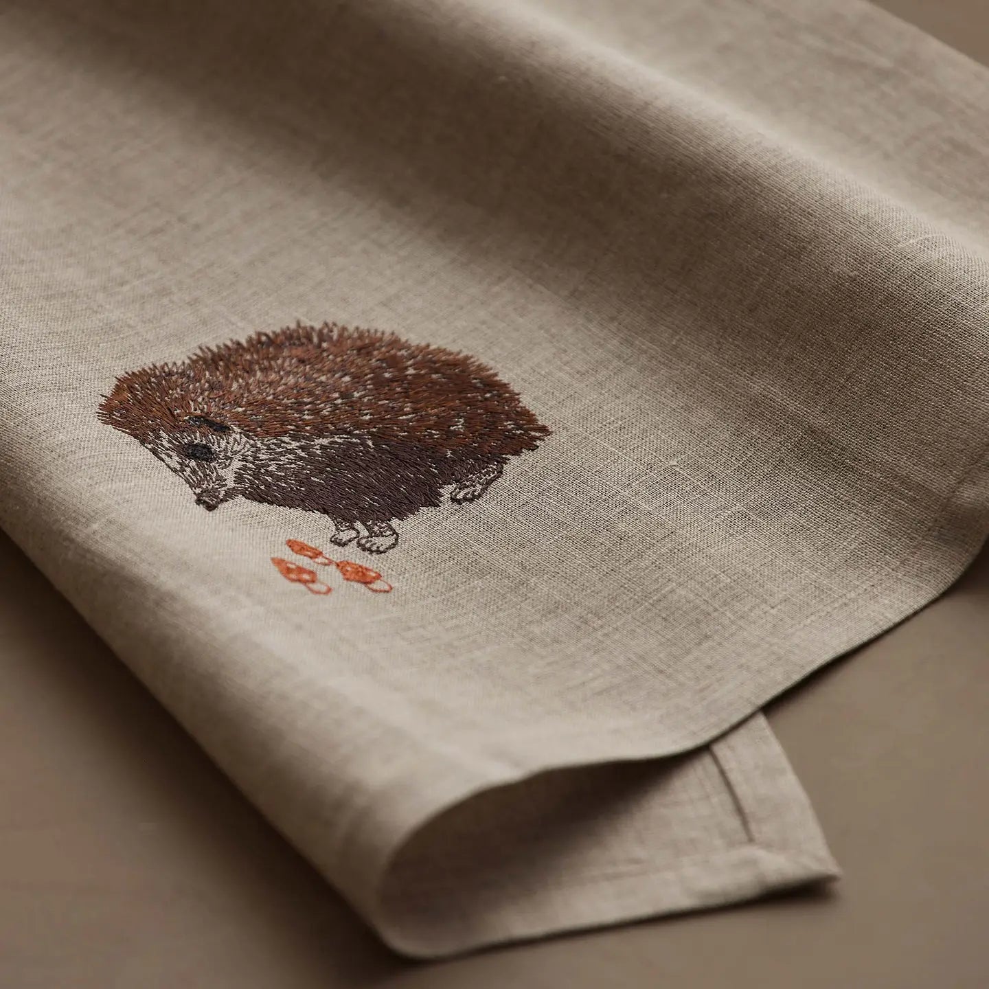 Hedgehog with Mushrooms Tea Towel