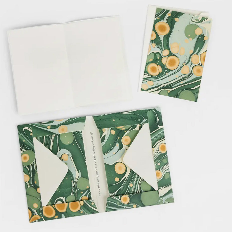 Hand Marbled Card Set in Pebble Green