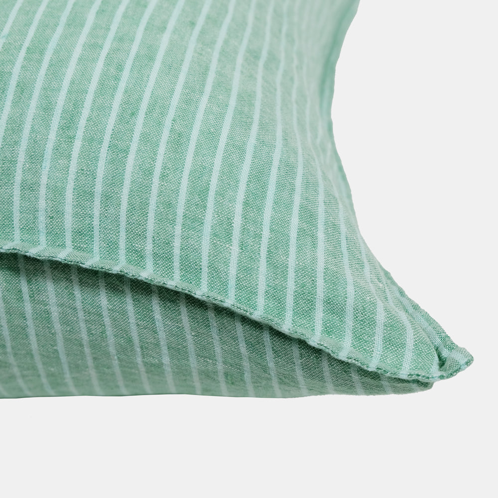 Linen Euro Pillowcase in Green Chambray Stripe