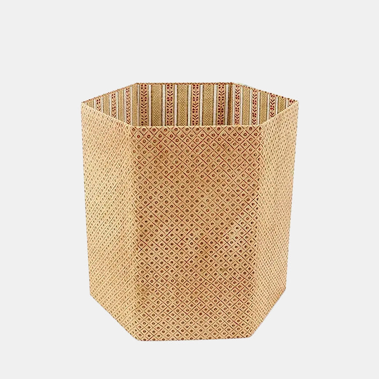 Wastebasket in Floral Stripe Red Ochre