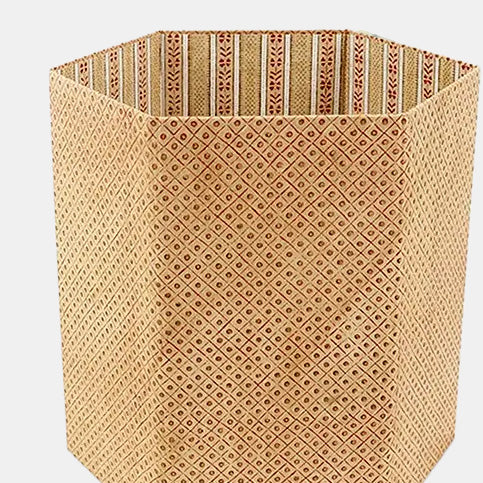 Wastebasket in Floral Stripe Red Ochre