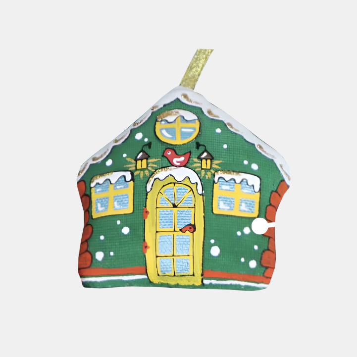 Green House with Bird Ornament