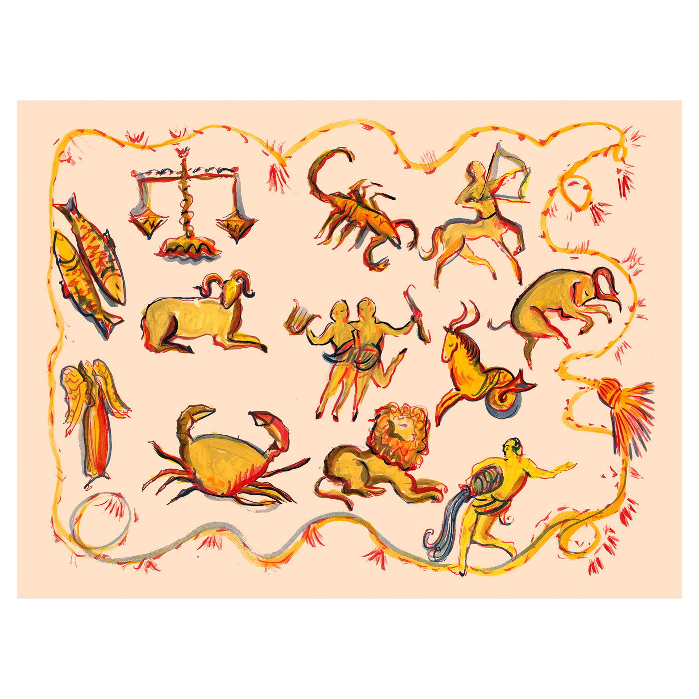 Zodiac Signs in Rose Print