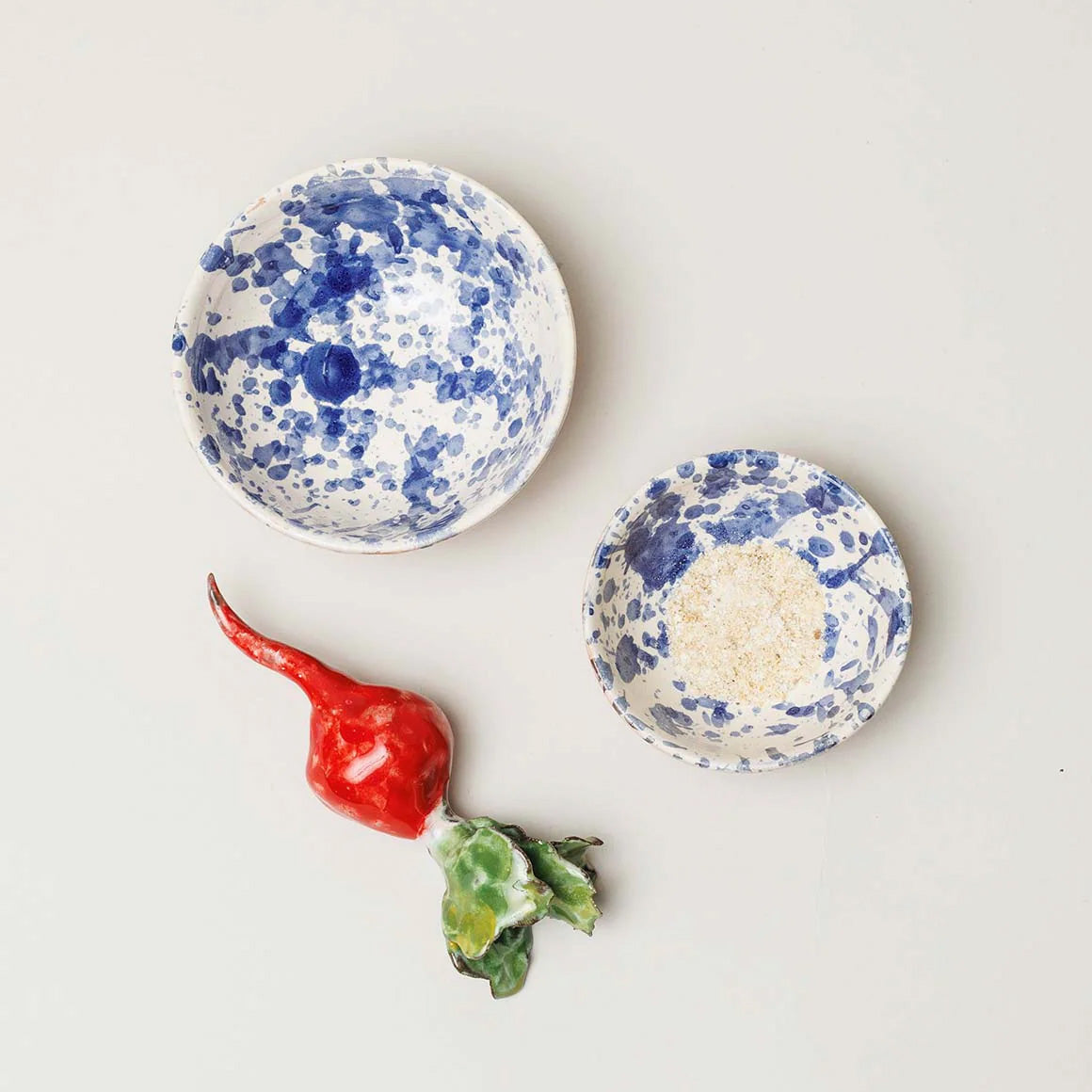 Montegranaro Blue Splatterware Oil & Salt Dish Set
