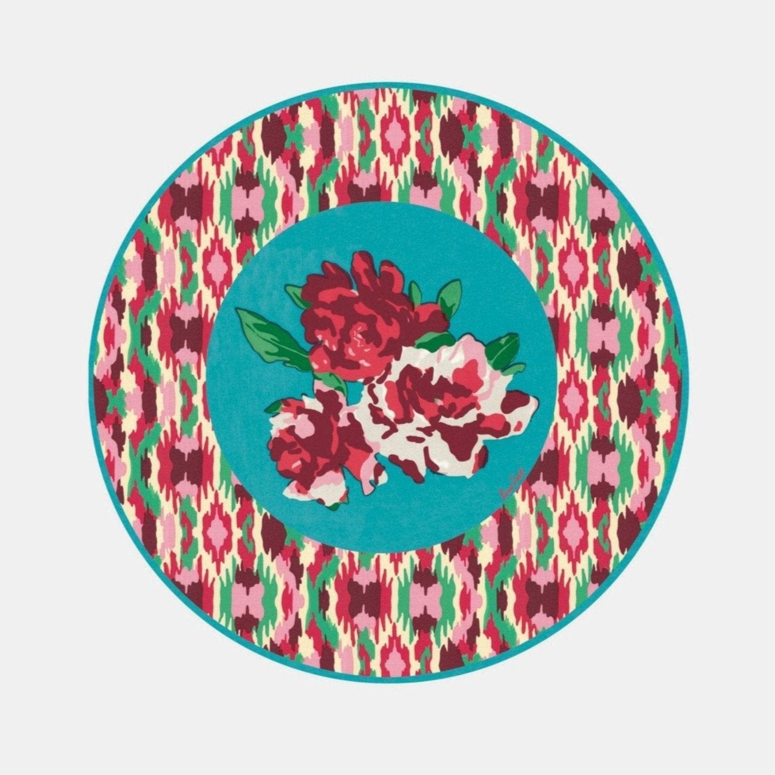 Round Dali Peony Turquoise Placemat