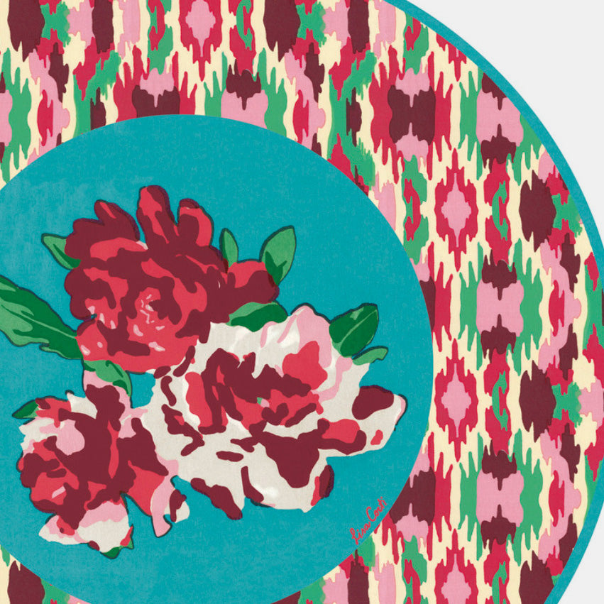 Round Dali Peony Turquoise Placemat