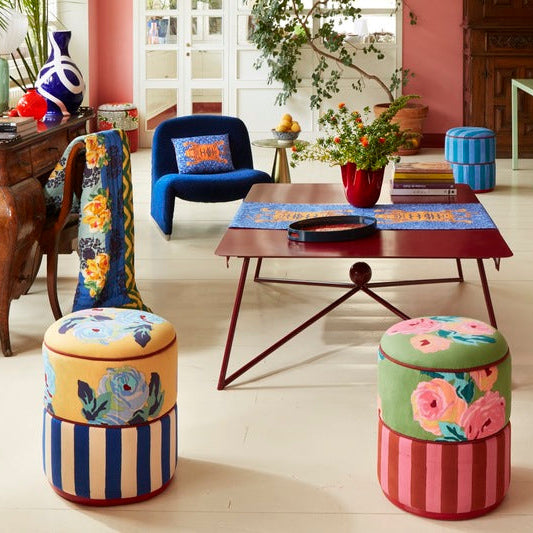 Nizam Mustard Stripes Blue Pouf