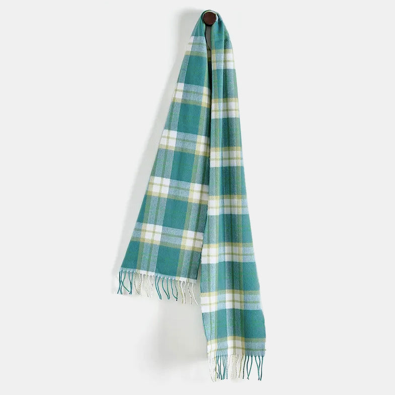 Green Check Narrow Merino Scarf