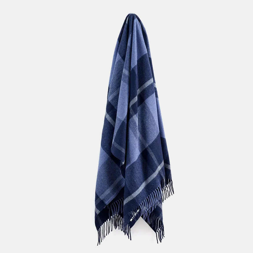 Navy Check Cashmere Blend Throw