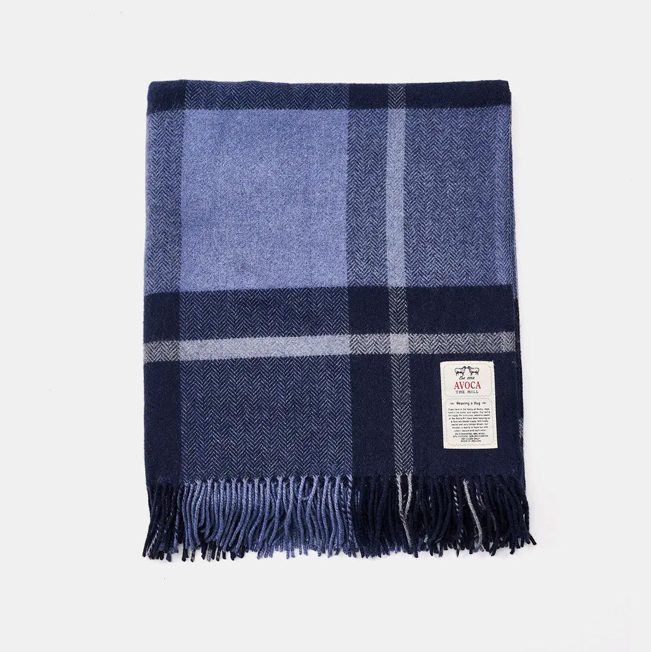 Navy Check Cashmere Blend Throw