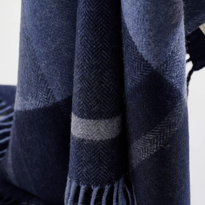 Navy Check Cashmere Blend Throw