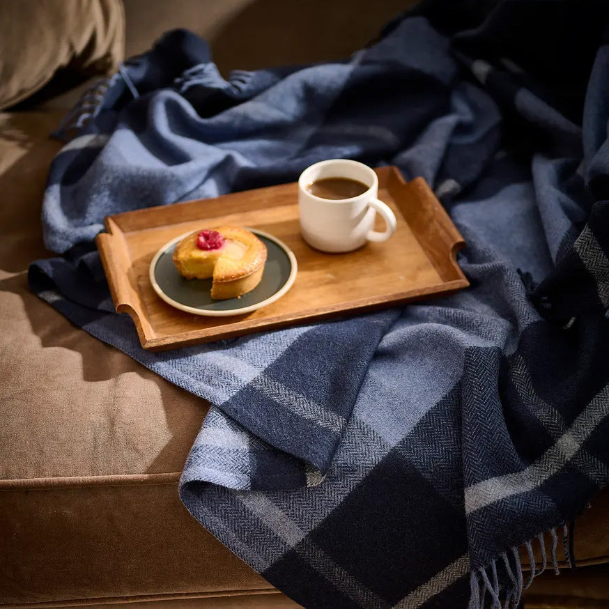 Navy Check Cashmere Blend Throw