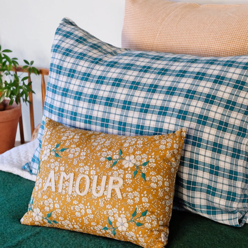 Linen Standard Pillowcase in Green Tartan