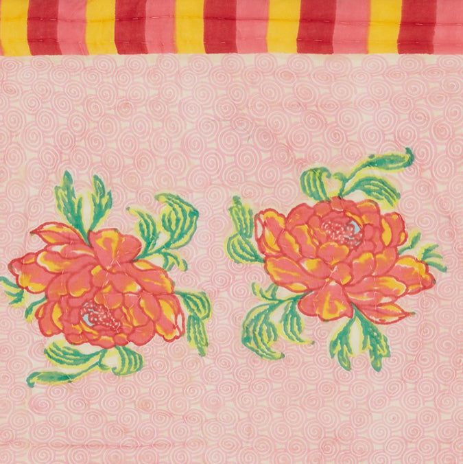 Lisa Corti Camelia Pink Magenta Baby Quilt Block print cotton nursery quilt at Collyer's Mansion