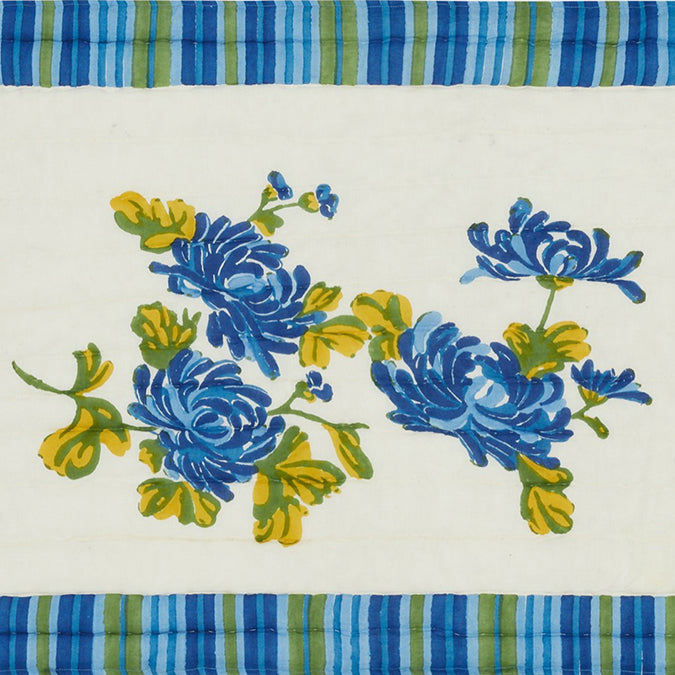 Lisa Corti Vienna Blue Cream Baby Quilt Blockprint Floral Nursery Quilt at Collyer&#39;s Mansion