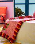 Lisa Corti Camelia Pink Magenta Throw Junior Quilt Block print cotton quilt at Collyer's Mansion