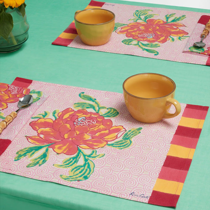 Lisa Corti Camelia Pink Canvas Placemat at Collyer&#39;s Mansion