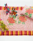 Lisa Corti Camelia Pink Magenta Baby Quilt Block print cotton nursery quilt at Collyer's Mansion