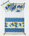 Lisa Corti Vienna Blue Cream Throw Junior Quilt Block Print Cotton Quilt at Collyer's Mansion