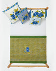 Lisa Corti Vienna Blue Cream Throw Junior Quilt Block Print Cotton Quilt at Collyer's Mansion