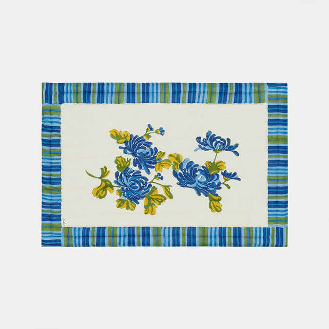 Lisa Corti Vienna Blue Cream Baby Quilt Blockprint Floral Nursery Quilt at Collyer&#39;s Mansion