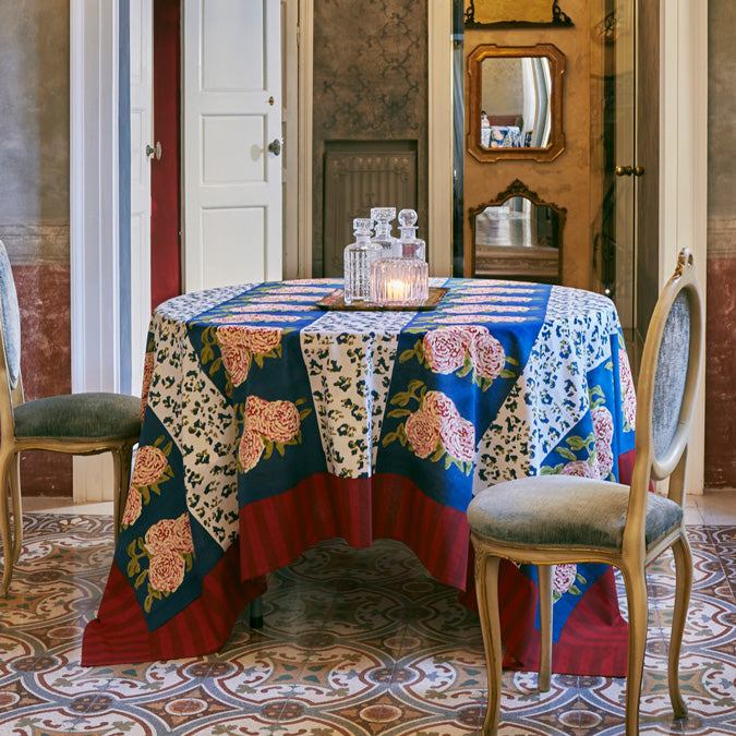 Leopard Stripes Dark Blue Cotton Tablecloth