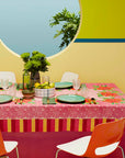 Lisa Corti Camelia Pink Magenta Cotton Blockprint Tablecloth at Collyer's Mansion
