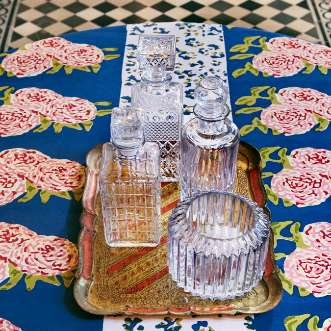 Leopard Stripes Dark Blue Cotton Tablecloth