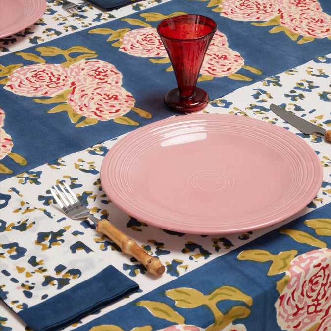 Leopard Stripes Dark Blue Cotton Tablecloth