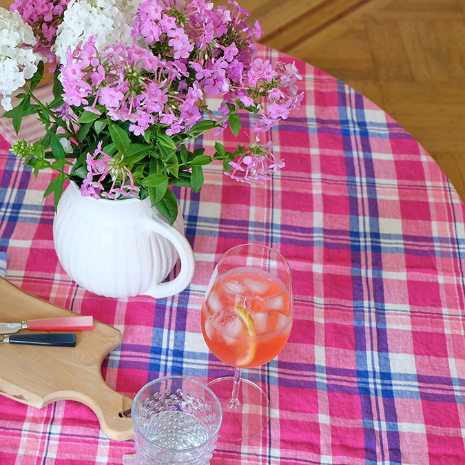 Linen Tablecloth, pink madras