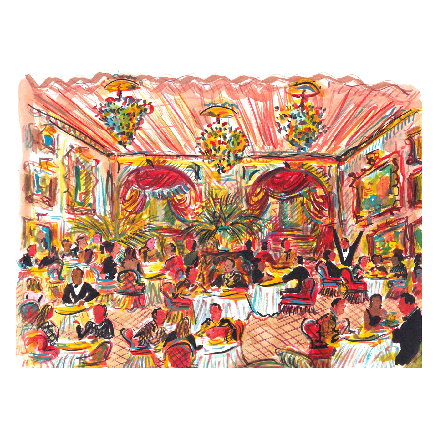 Red Curtain Dinner Print