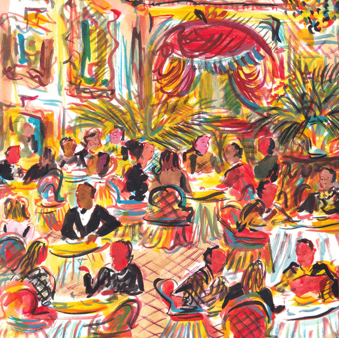 Red Curtain Dinner Print