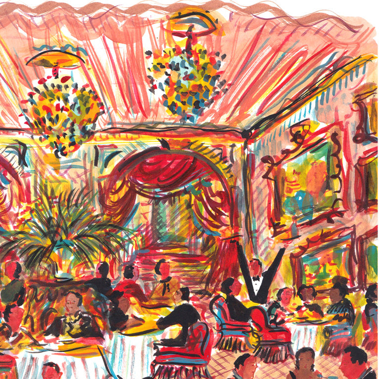 Red Curtain Dinner Print