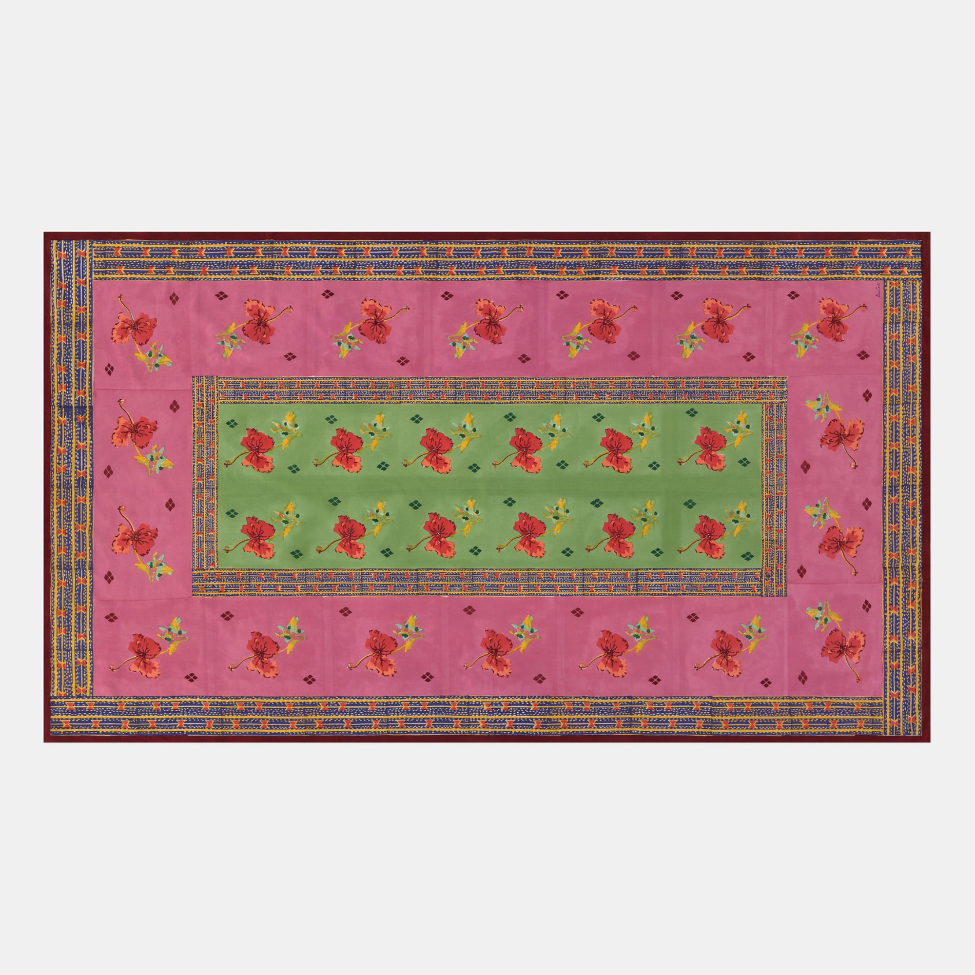 Ibisco Green Pink Cotton Tablecloth