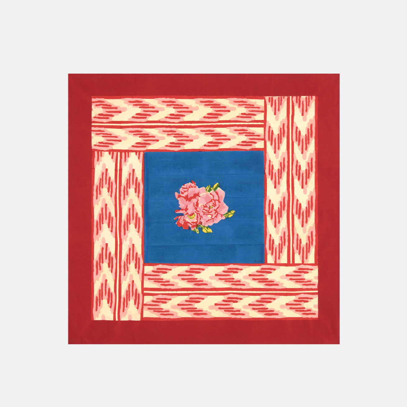 Nina Rose Blue Cotton Tablecloth in Small Square