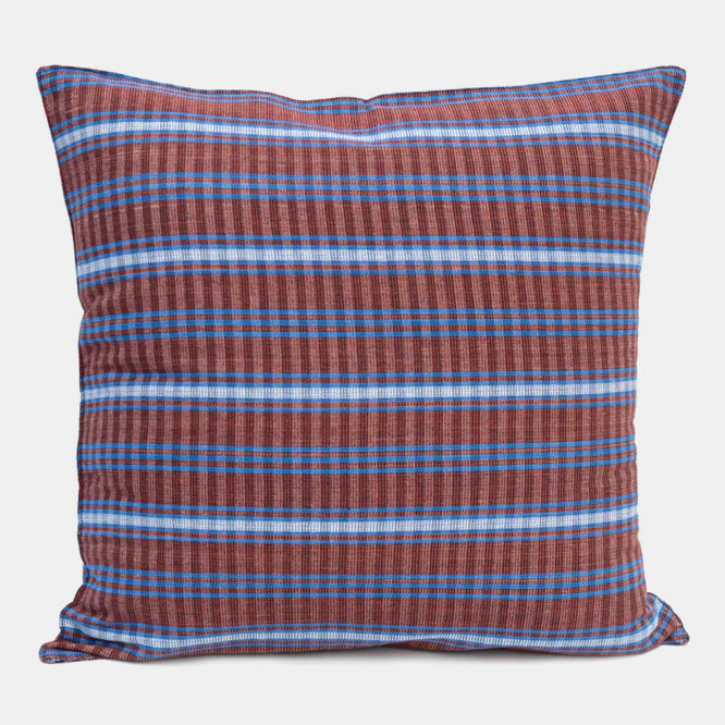 Red and Sky Blue Tartan Square Pillow